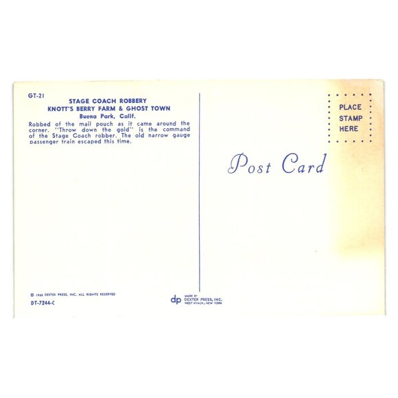 Vintage 1948 Knotts Berry Farm Stagecoach Robbery Postcard Tourism Roadside - Picture 2 of 2